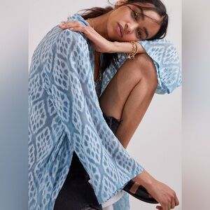 NWOT Anthropologie Sheer Sky Kimono Light Blue One Size Semi Sheer One Size